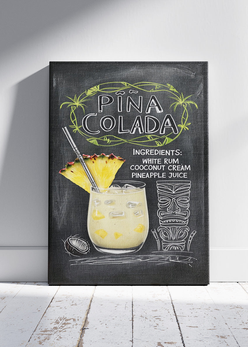 Piña Colada Chalkboard Poster & Canvas Print | Tiki Cocktail Bar Wall Art