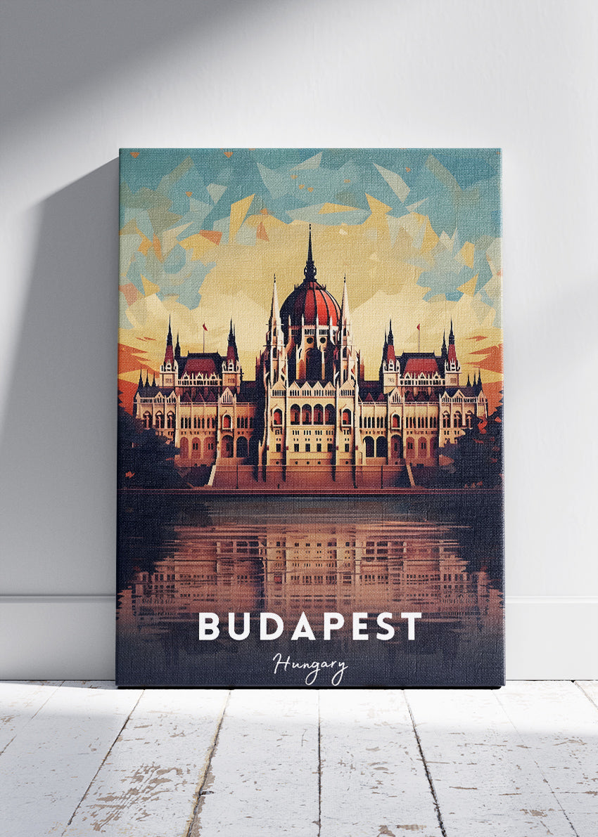Budapest Hungary Parliament Poster & Canvas Print – Illustrated Danube River Art