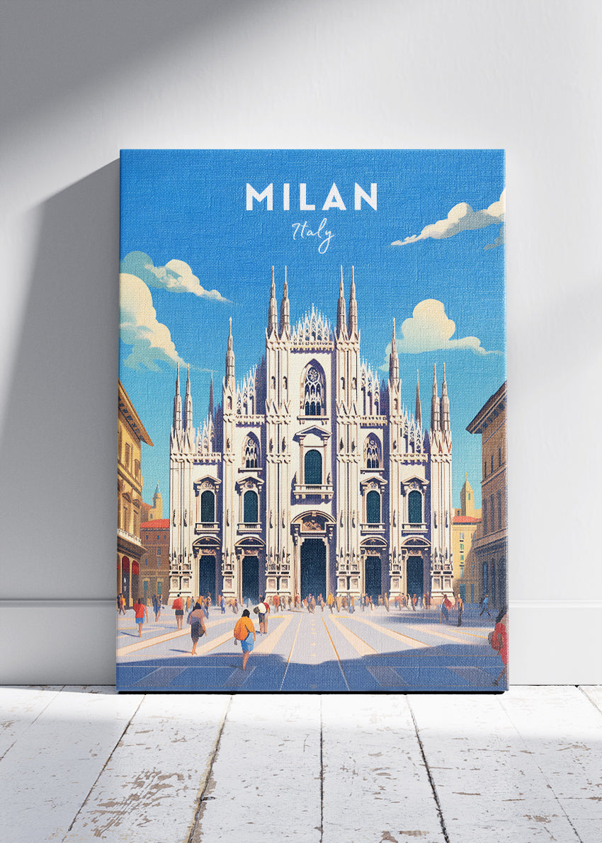 Milan Italy Poster & Canvas Print – Illustrated Duomo Cathedral Art
