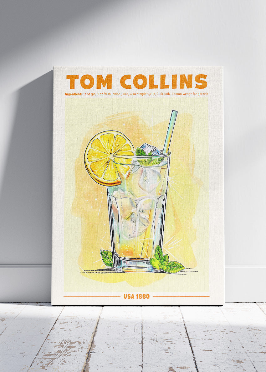 Tom Collins Cocktail Poster & Canvas Print – Classic Gin Drink Wall Art – AI PRINT LAB