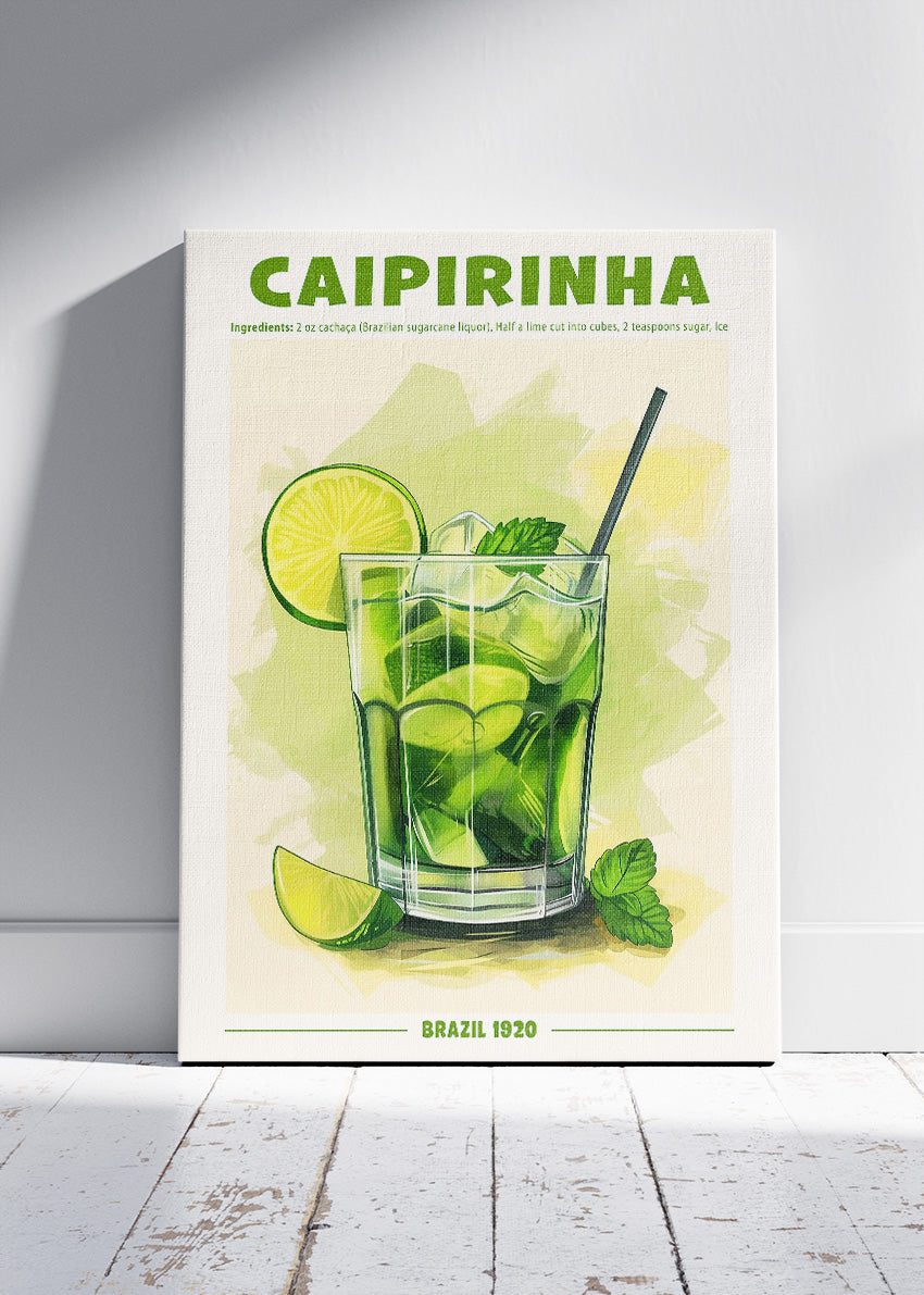 Caipirinha Watercolor Cocktail Poster & Canvas Print | Fresh Brazilian Bar Wall Art