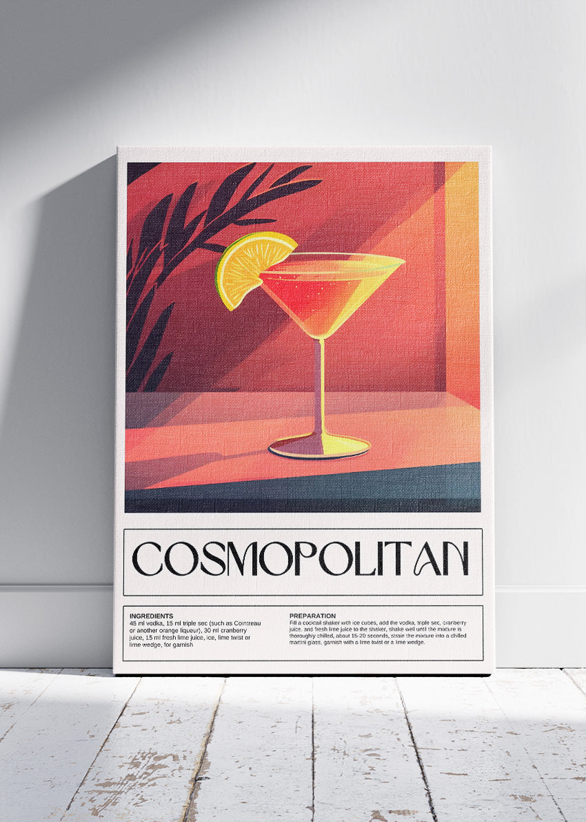 Cosmopolitan Mid-Century Cocktail Poster & Canvas Print | Modern Bar Wall Art