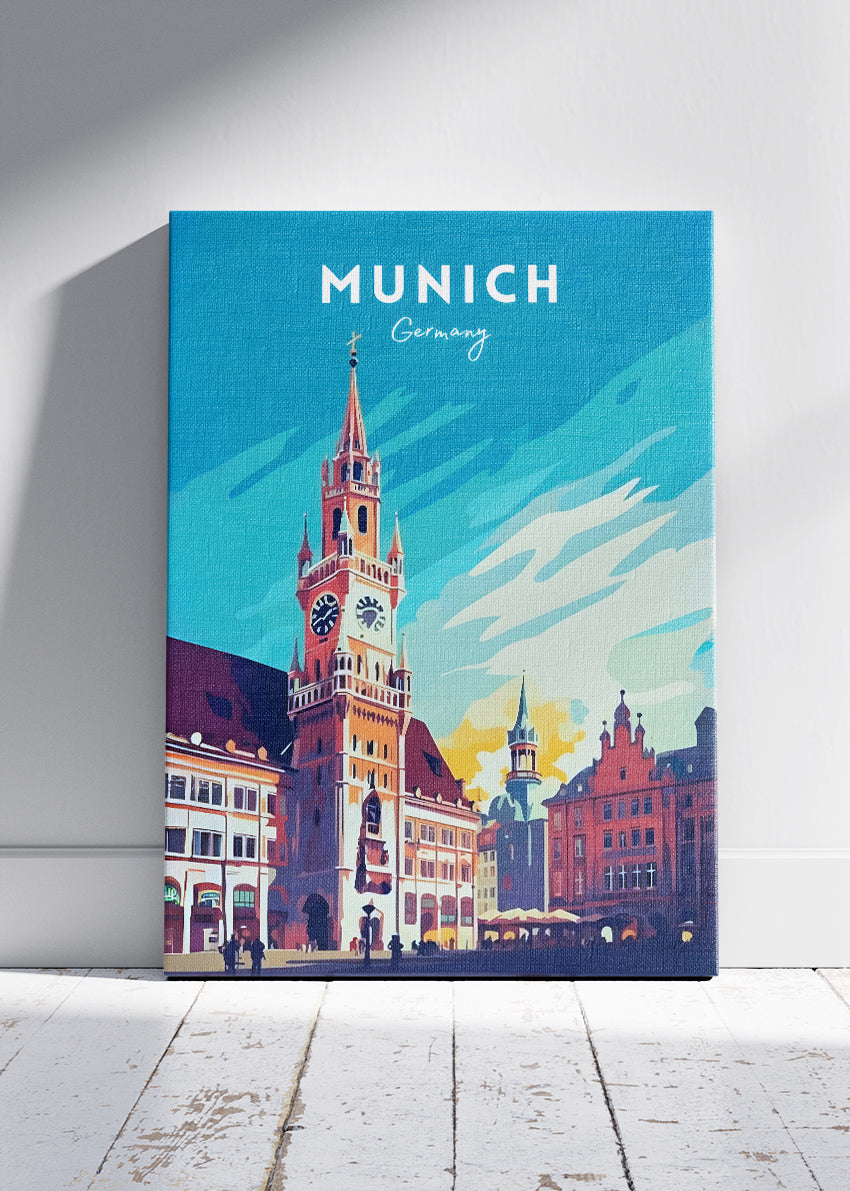 Munich Germany Poster & Canvas Print – Vintage Marienplatz Cityscape Art