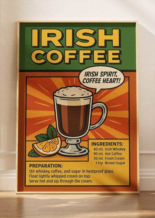 Irish Coffee Pop Art Poster & Canvas Print | Retro Coffee Cocktail Wall Art