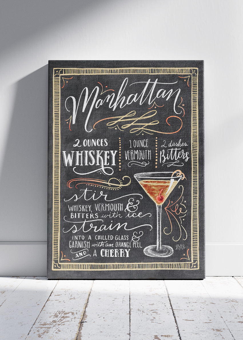 Manhattan Chalkboard Cocktail Recipe Poster & Canvas Print | Vintage Bar Wall Art