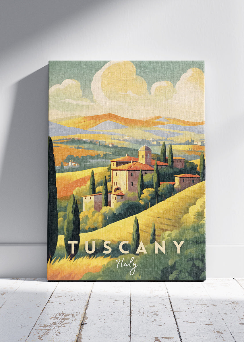 Tuscany Italy Poster & Canvas Print – Illustrated Countryside Landscape Art