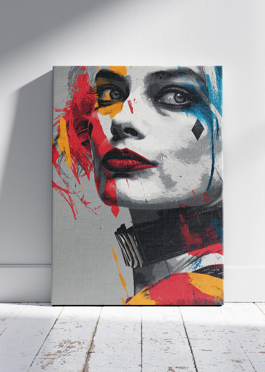 Harley Quinn – Vibrant Pop Art Portrait Canvas & Poster Print – AI PRINT LAB