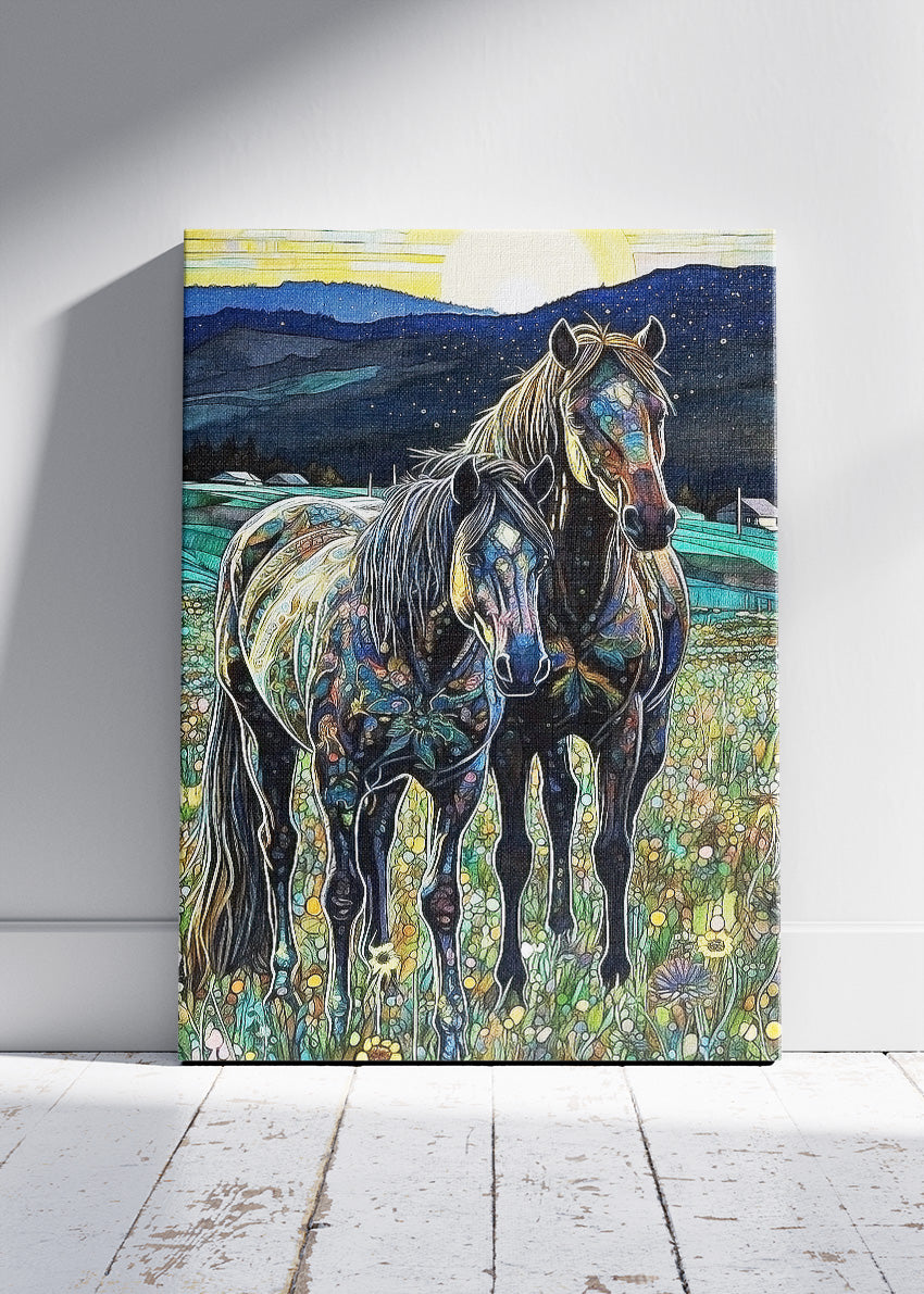 Majestic Horses Meadow Landscape Canvas & Poster Print – AI PRINT LAB