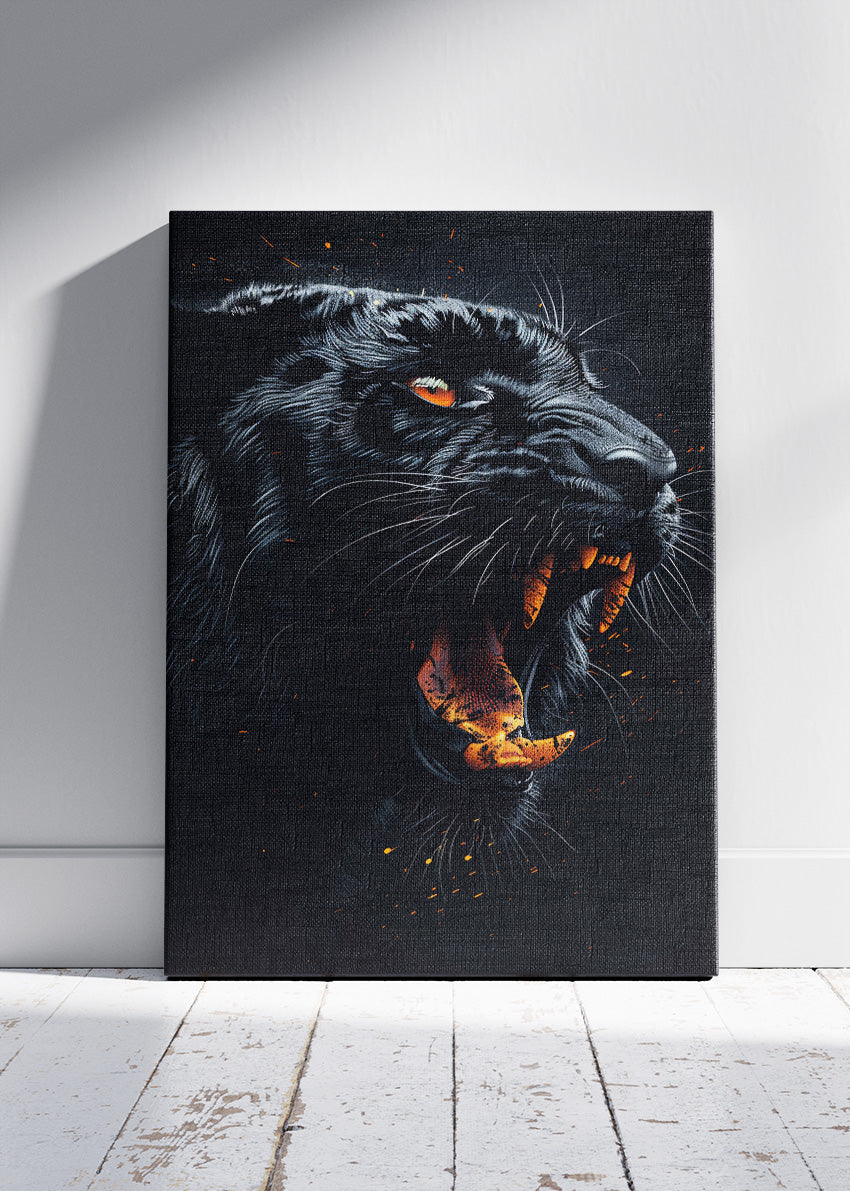 Black Panther Fire Roar Canvas & Poster Print – AI PRINT LAB