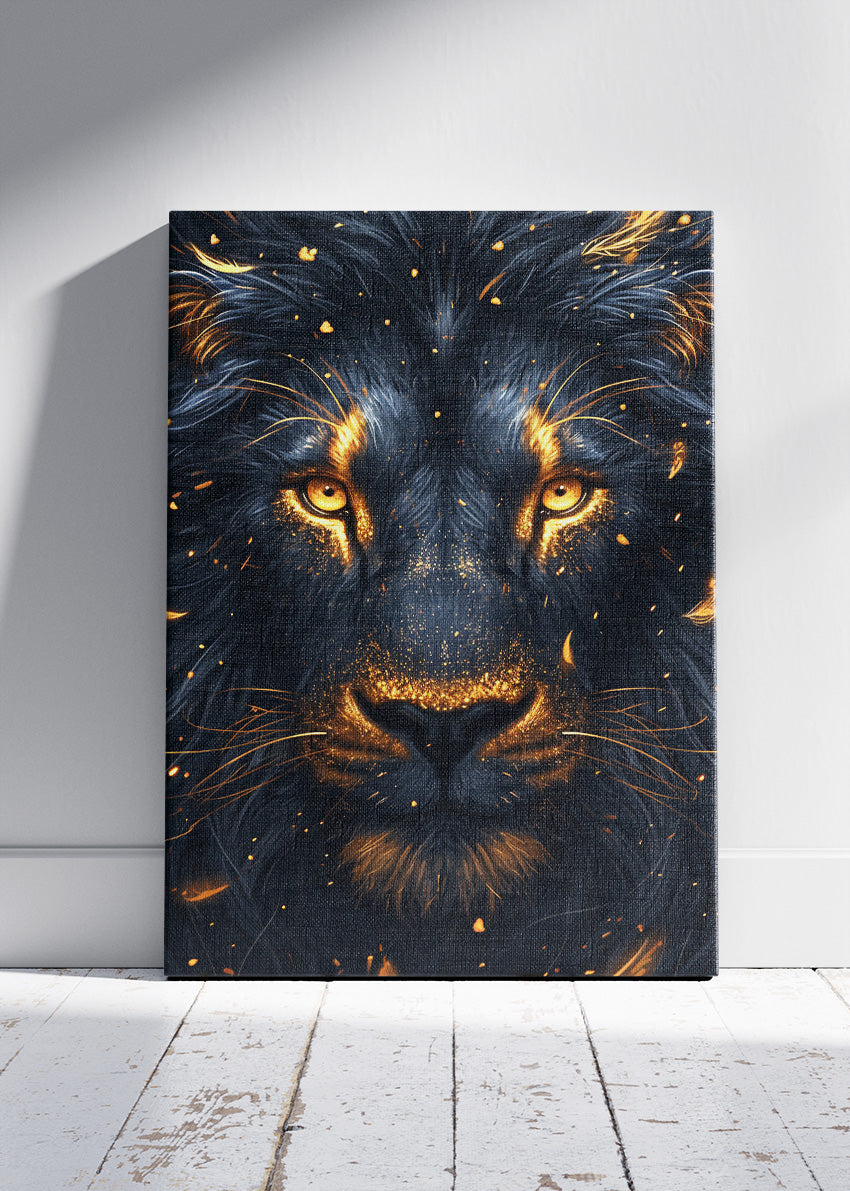 Golden Lion Dark Portrait Canvas & Poster Print – AI PRINT LAB