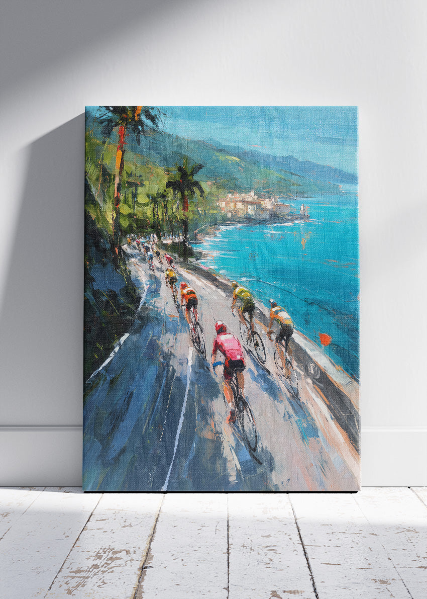 Coastal Momentum Cycling Art Print & Canvas – Ride the Blue Horizon