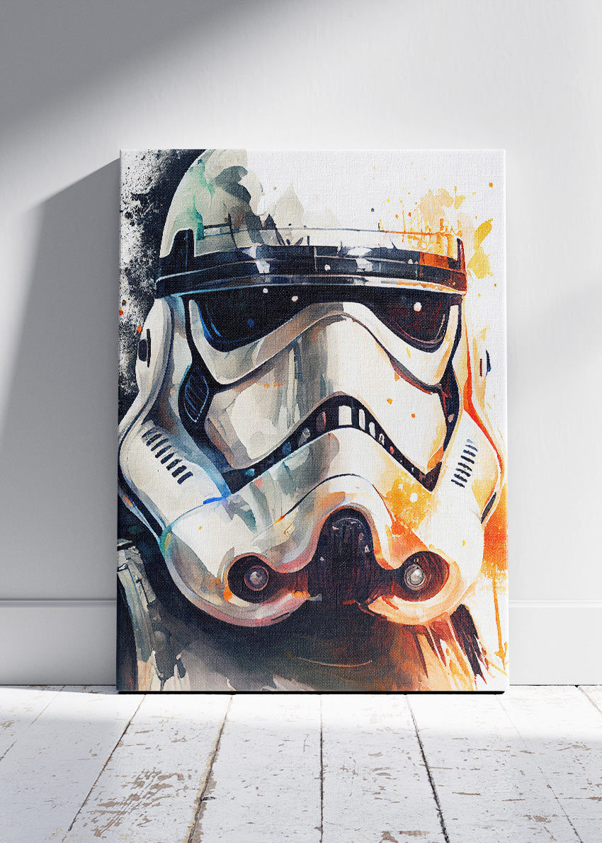 Stormtrooper – Watercolor Sci-Fi Helmet Canvas & Poster Print – AI PRINT LAB