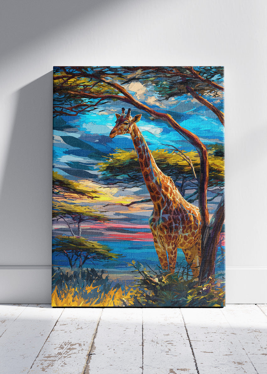 African Giraffe Sunset Canvas & Poster Print – AI PRINT LAB