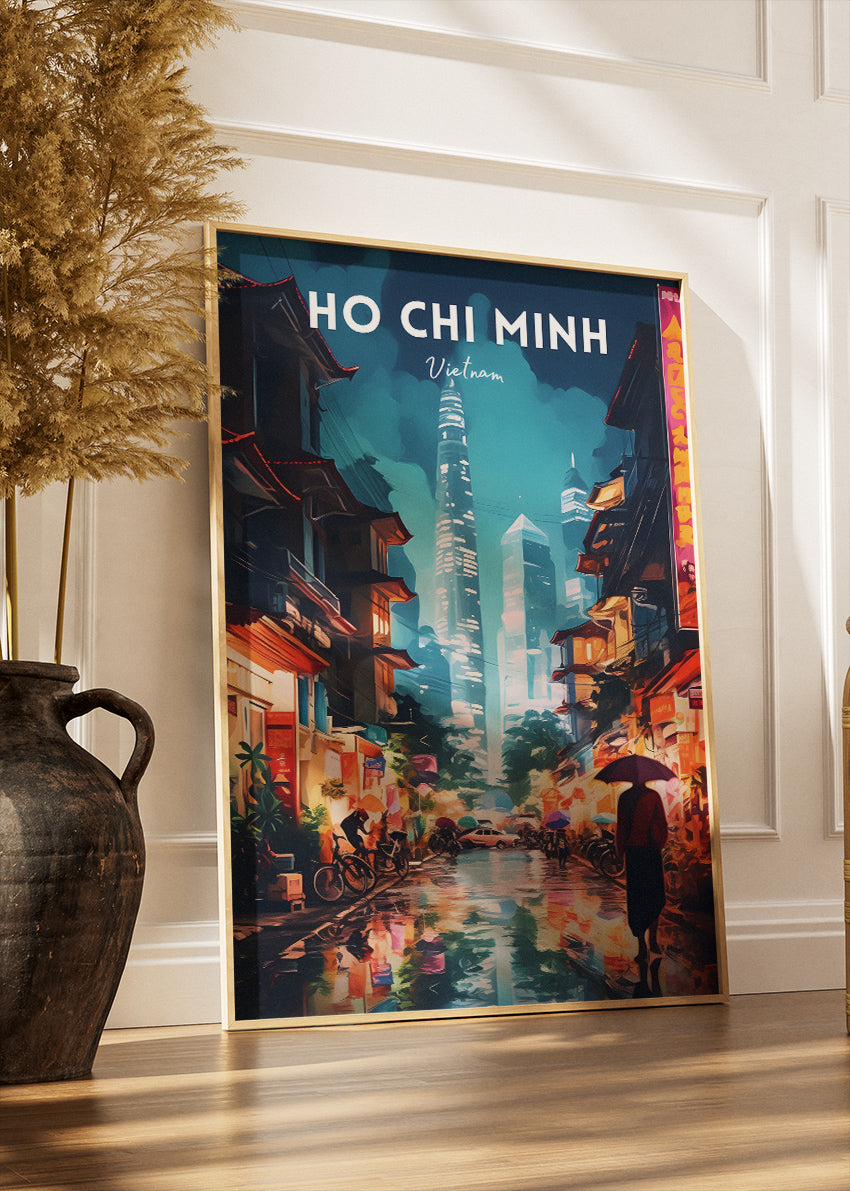 Ho Chi Minh Vietnam Poster & Canvas Print – Saigon Night Street Illustration Wall Art