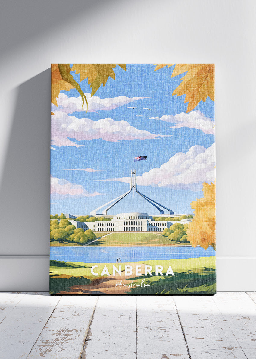 Canberra Australia Travel Poster & Canvas Wall Art – Parliament House Print – AIPRINTLAB