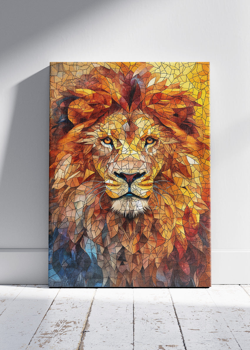 Golden Mosaic Lion Canvas Print & Poster – Geometric Lion Wall Art – AI PRINT LAB