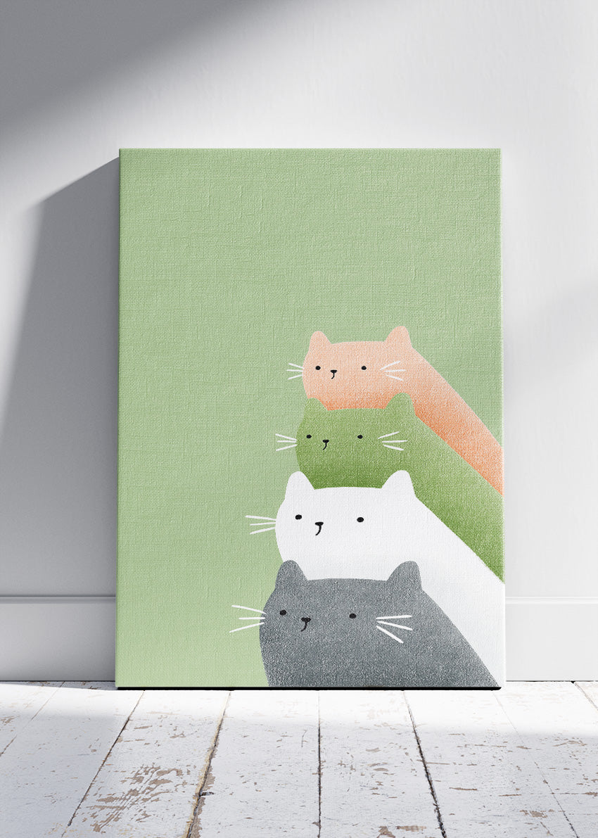 Minimalist Cute Cats Canvas Print & Poster – Modern Scandinavian Cat Wall Art – AI PRINT LAB