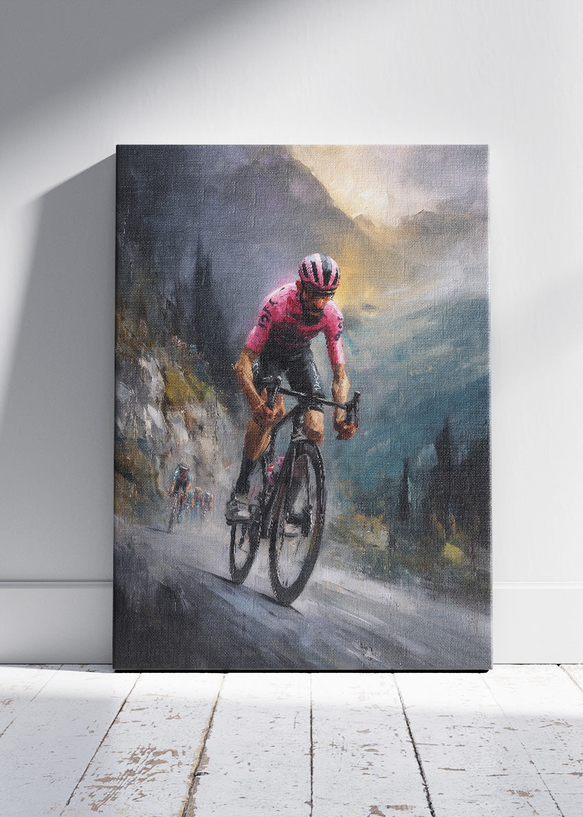 Solo Mountain Breakaway Cycling Art Print & Canvas – The Leader’s Ascent