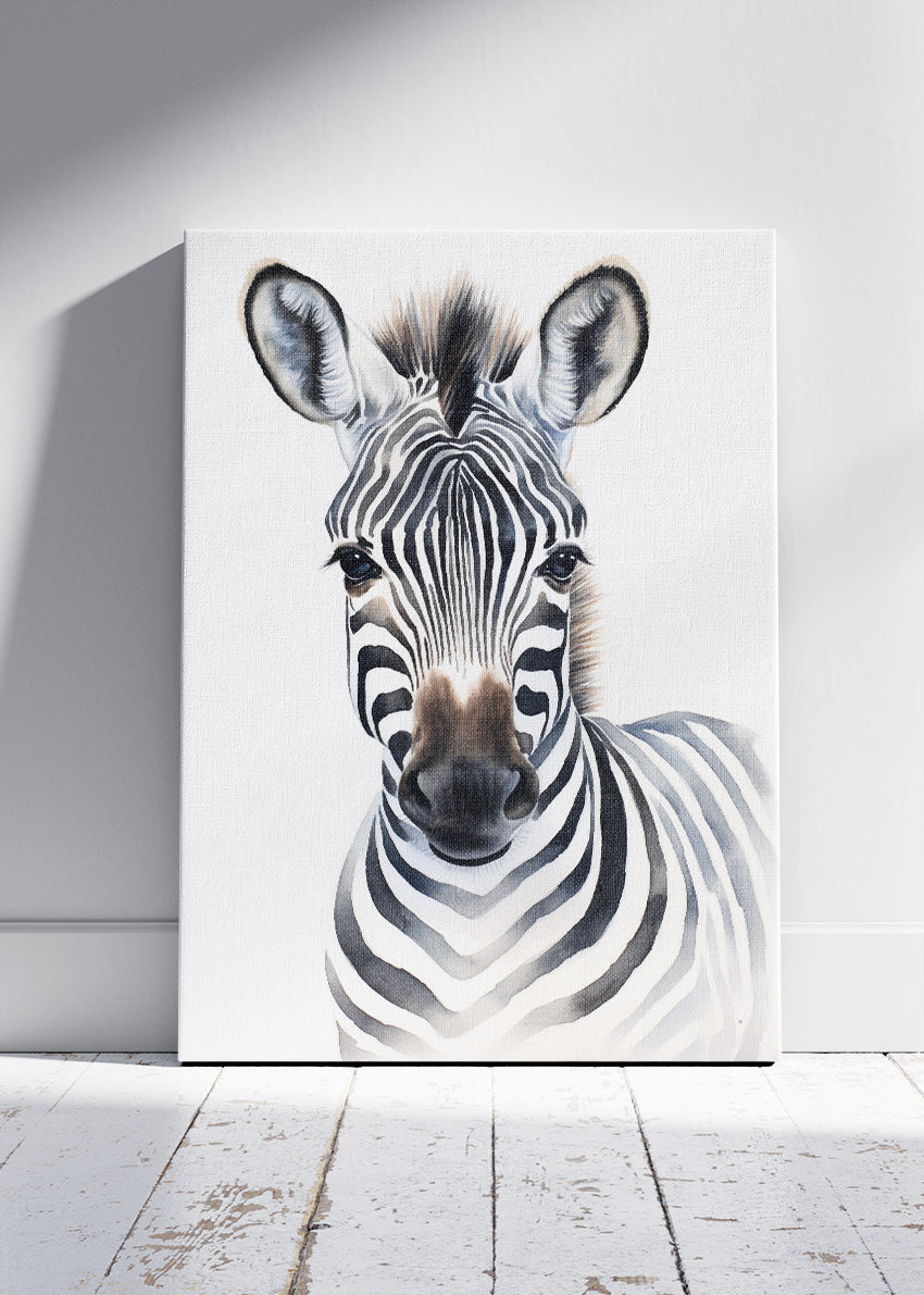 Minimal Zebra Portrait Poster & Canvas Print – Modern Wildlife Wall Art