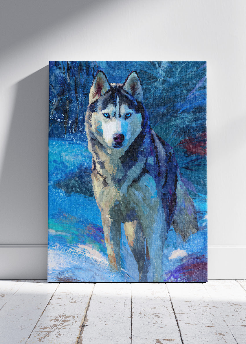 Majestic Siberian Husky Canvas Print & Poster – Winter Wolf Style Dog Wall Art – AI PRINT LAB