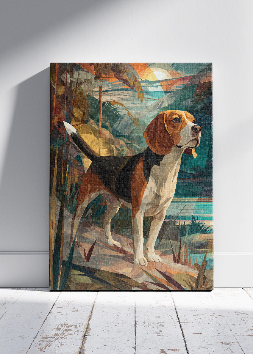 Beagle Dog Landscape Canvas Print & Poster – Artistic Nature Dog Wall Art – AI PRINT LAB