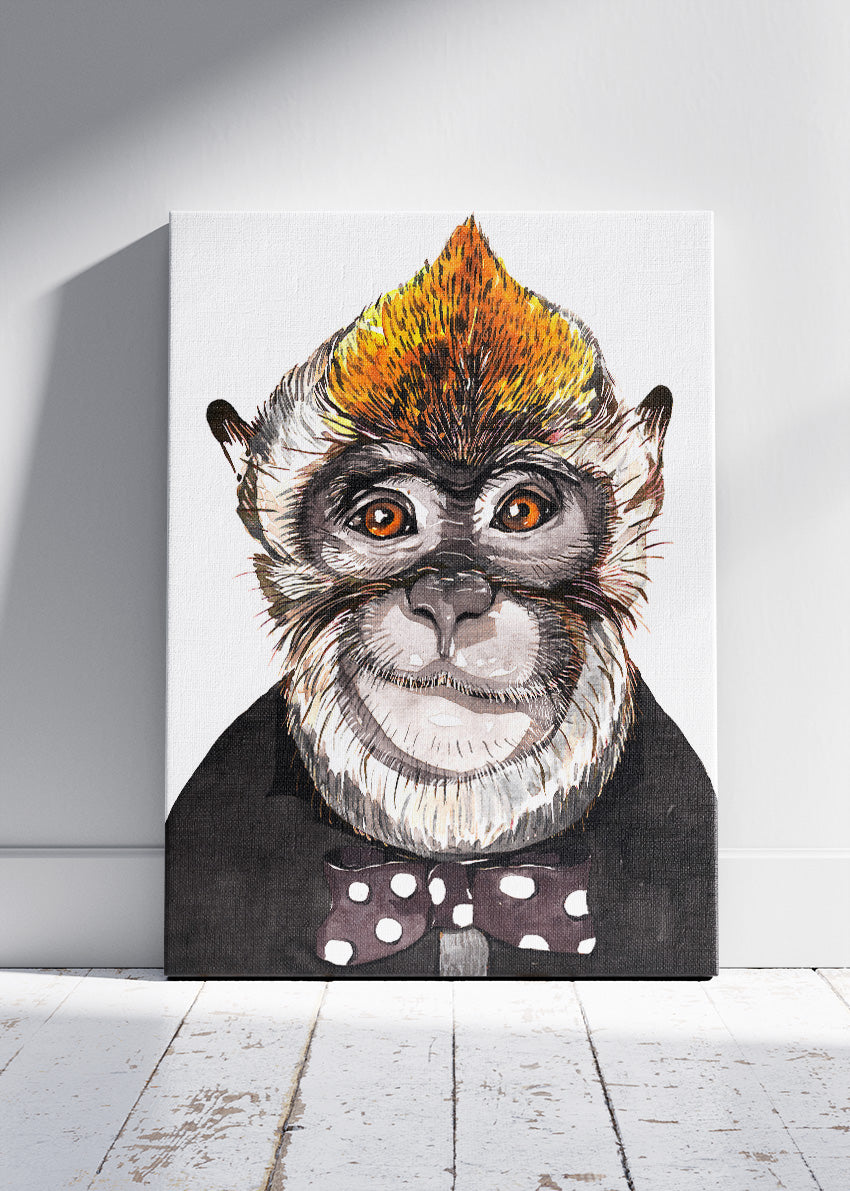 Funny Monkey Portrait Canvas Print & Poster – Cute Bow Tie Monkey Wall Art – AI PRINT LAB