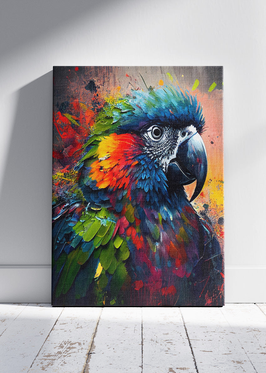 Colorful Parrot Poster & Canvas Print – Vibrant Splash Art Bird Illustration