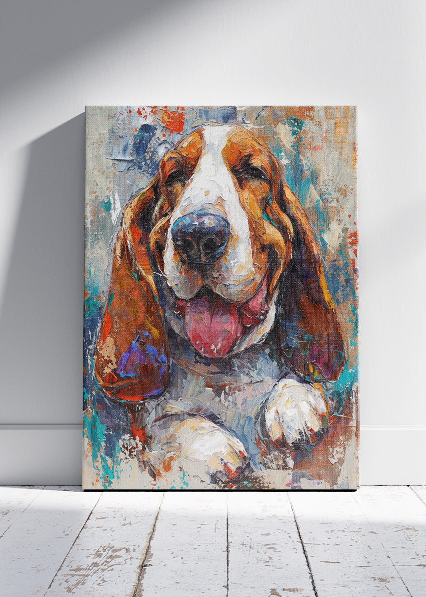 Colorful Basset Hound Canvas Print & Poster – Expressive Dog Wall Art – AI PRINT LAB