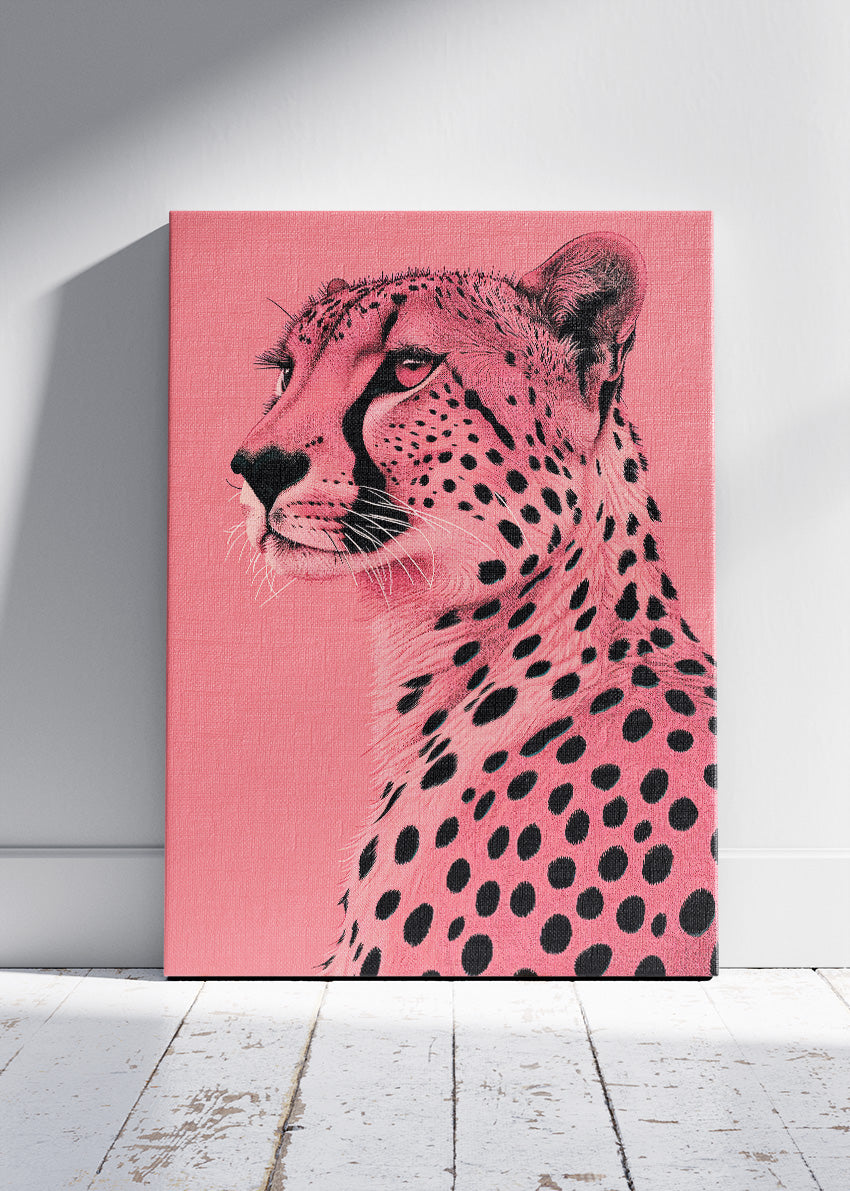 Pink Cheetah Canvas Print & Poster – Modern Minimal Animal Wall Art – AI PRINT LAB