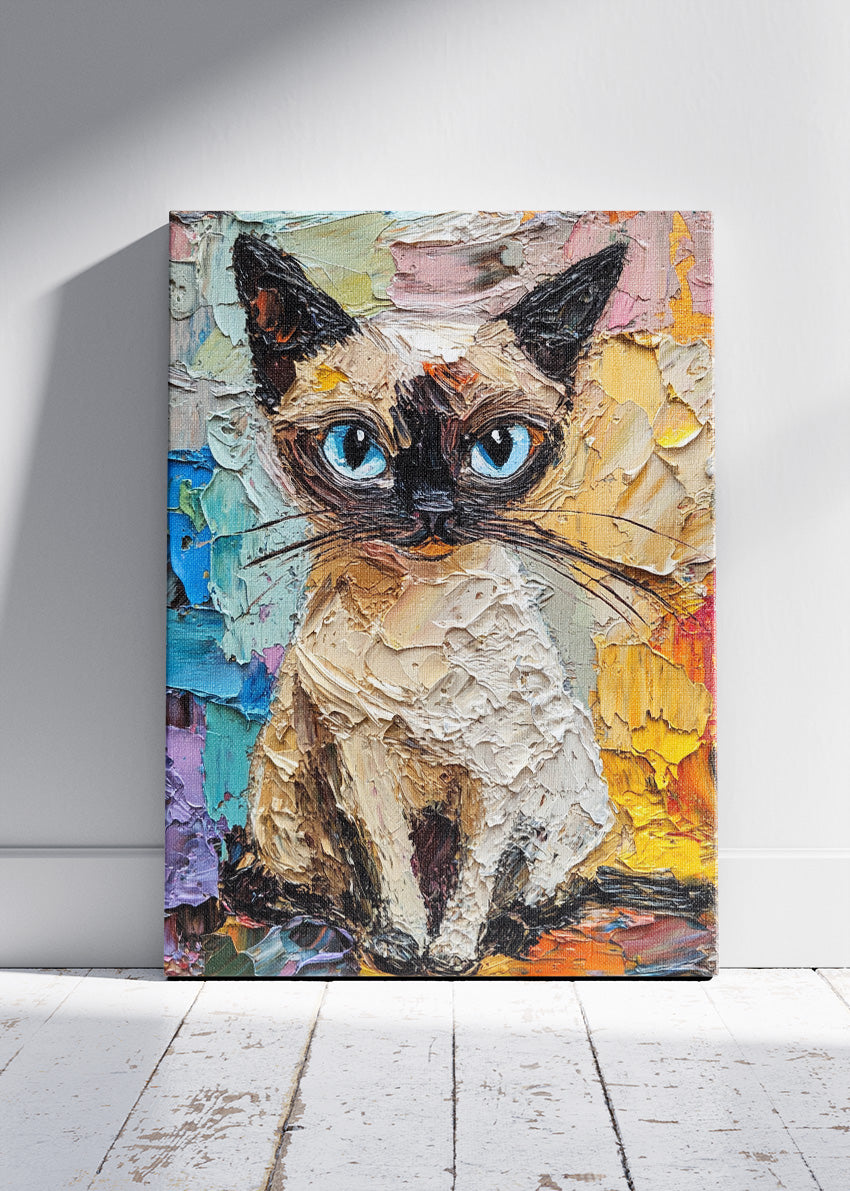 Textured Siamese Cat Poster & Canvas Print – Colorful Palette Knife Painting Art