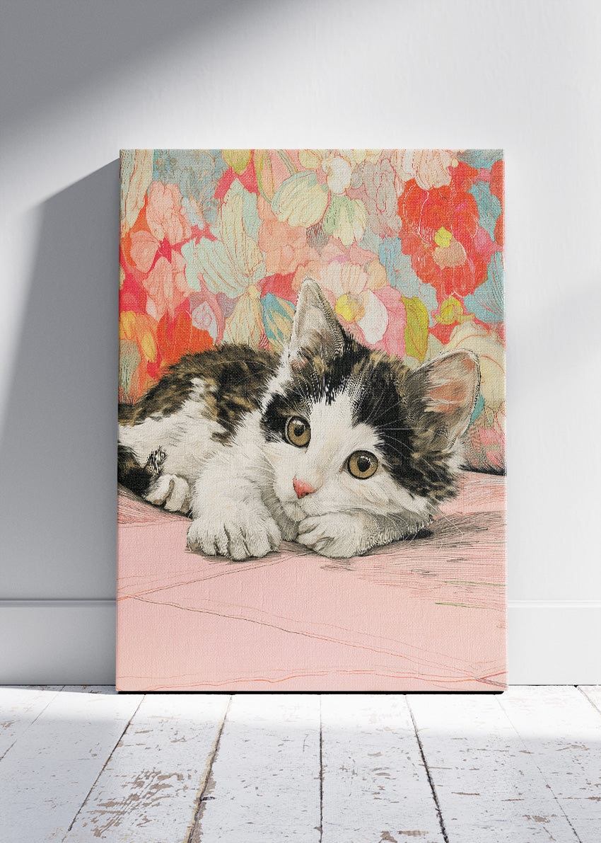 Cute Kitten Canvas Print & Poster – Floral Cat Wall Art – Soft Aesthetic Home Decor – AI PRINT LAB