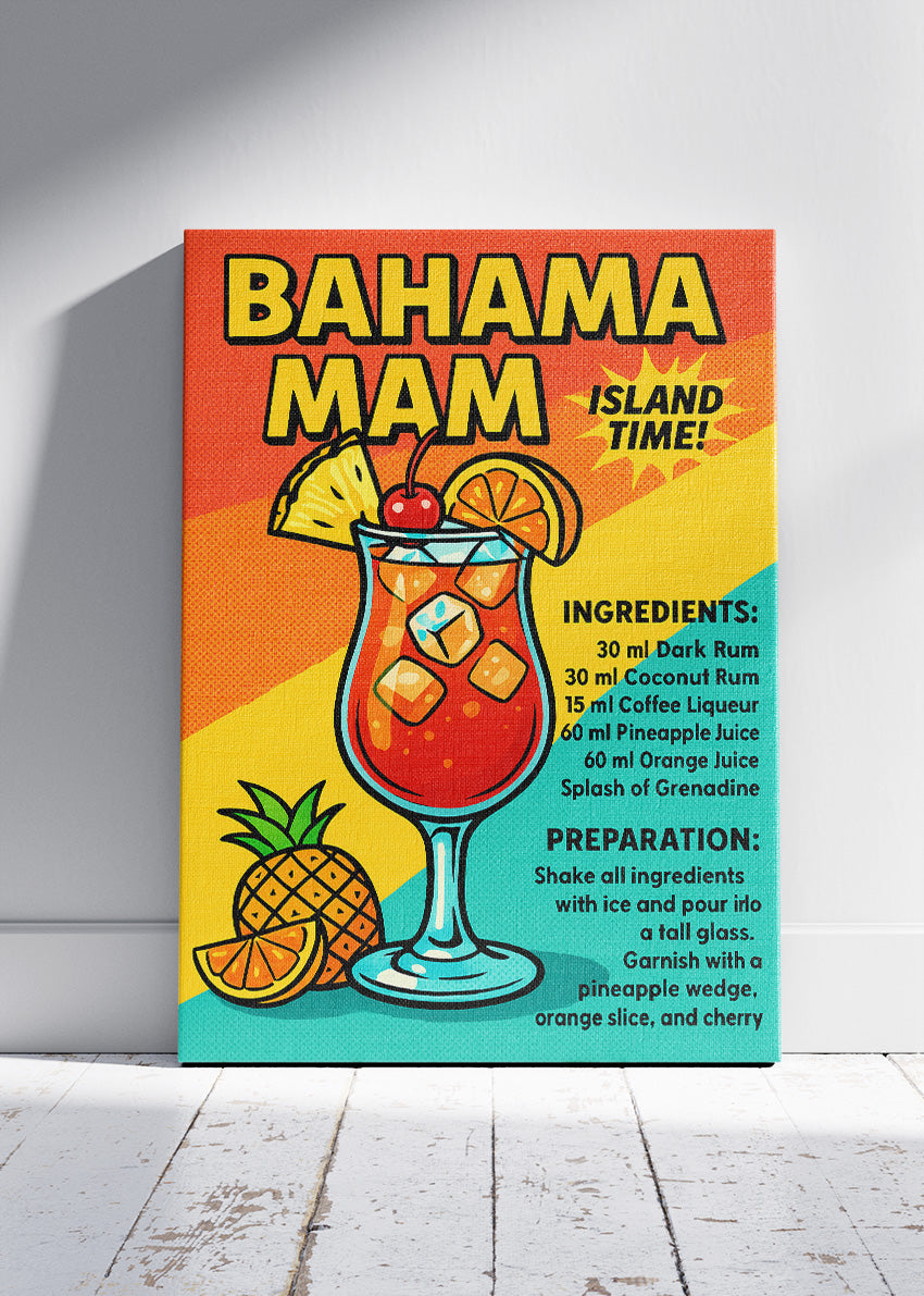 Bahama Mama Pop Art Cocktail Poster & Canvas Print | Retro Tropical Bar Wall Art