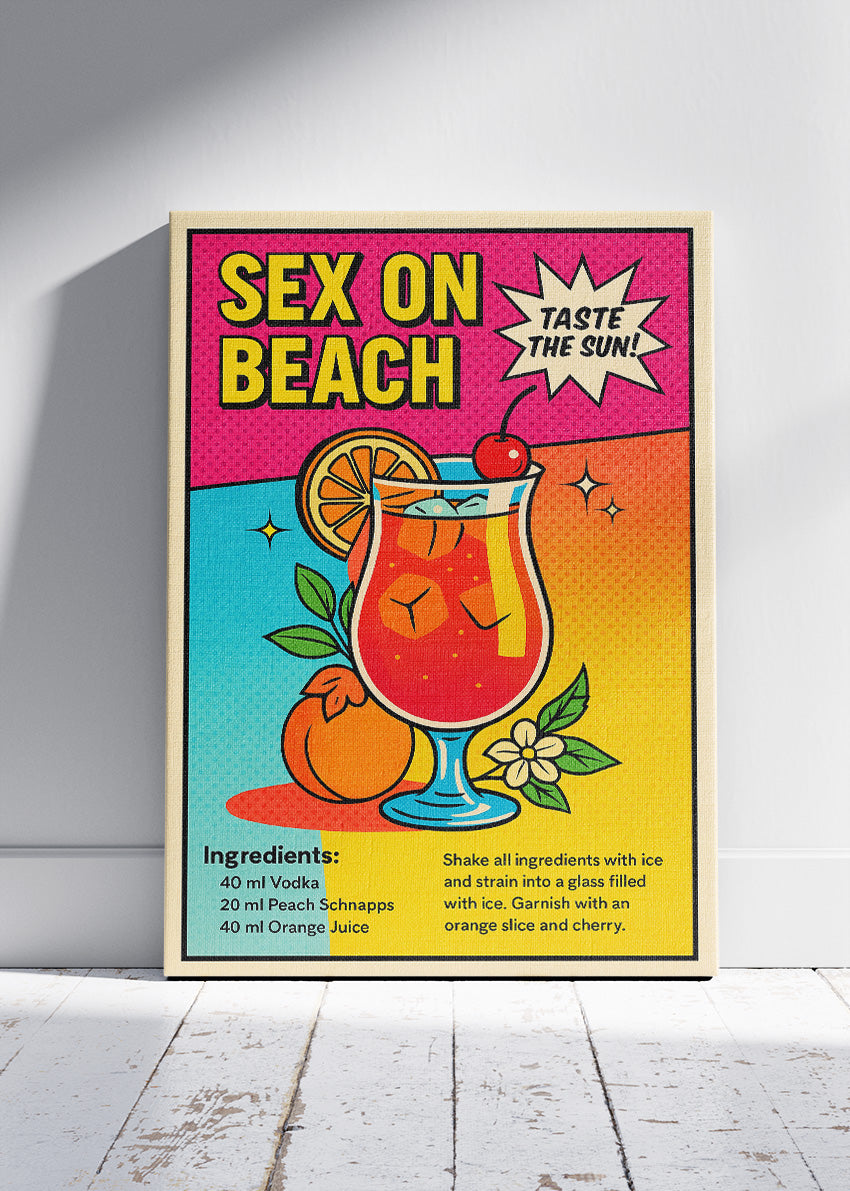Sex on the Beach Pop Art Cocktail Poster & Canvas Print | Retro Bar Wall Art