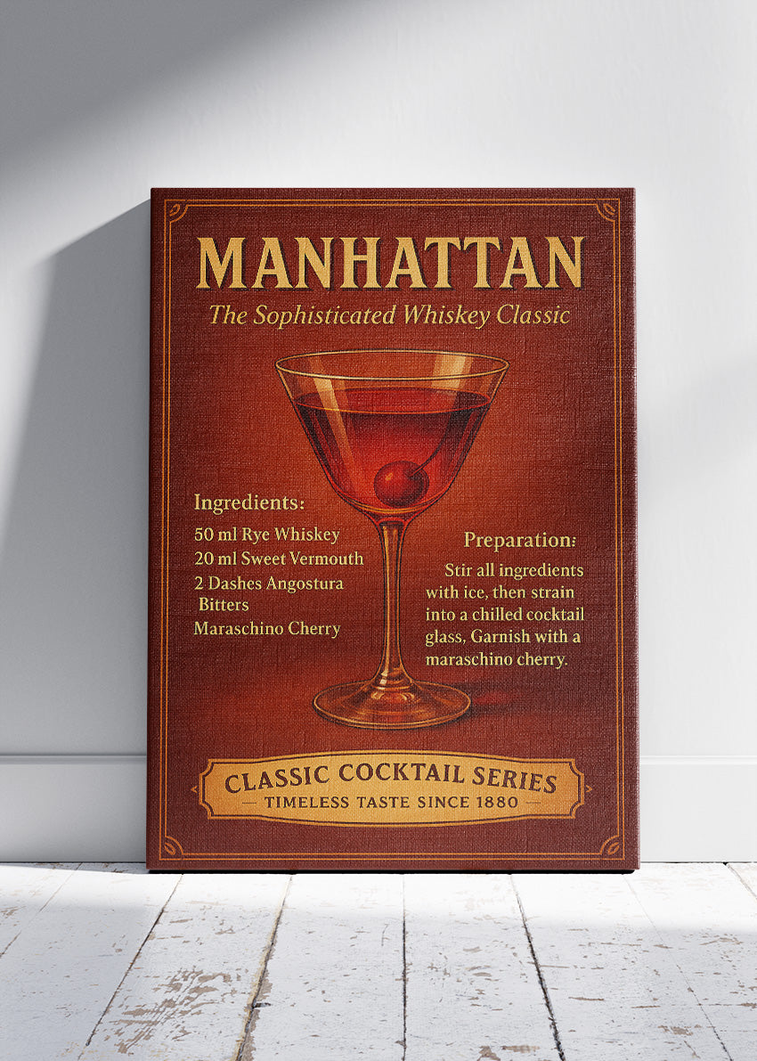 Manhattan Classic Whiskey Cocktail Poster & Canvas Print | Vintage Bar Wall Art