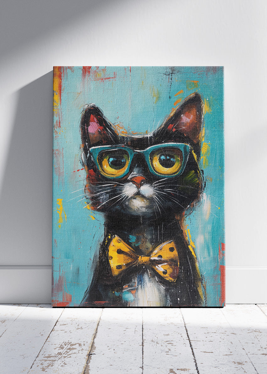 Black Cat with Glasses Poster & Canvas Print – Quirky Modern Pet Art
