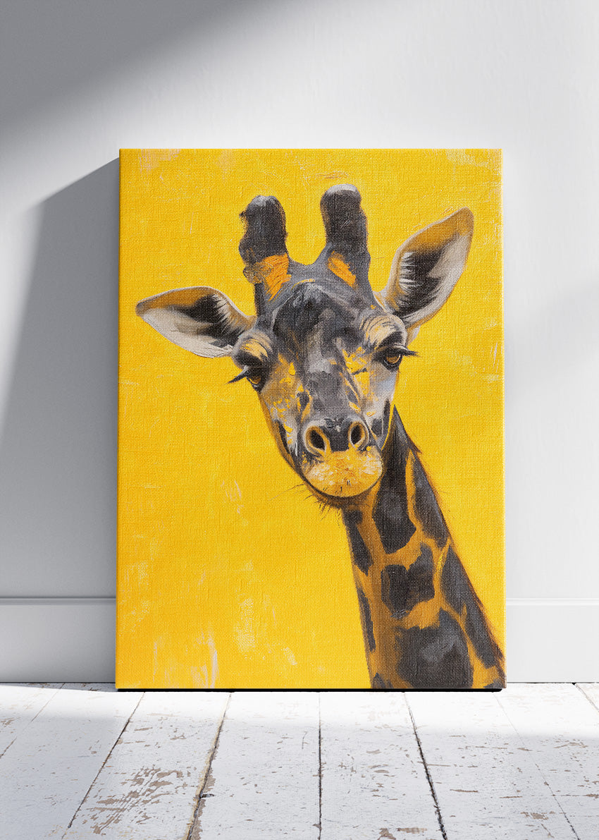 Giraffe Portrait Poster & Canvas Print – Bright Yellow Modern Animal Art