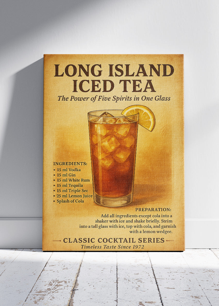 Long Island Iced Tea Vintage Cocktail Poster & Canvas Print | Classic Bar Wall Art