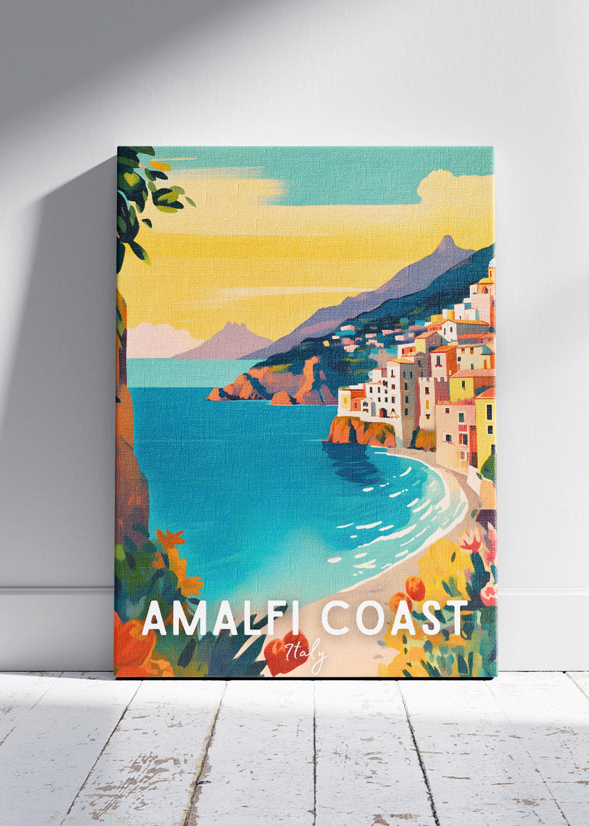 Amalfi Coast Italy Poster & Canvas Print – Illustrated Mediterranean Coastal Art