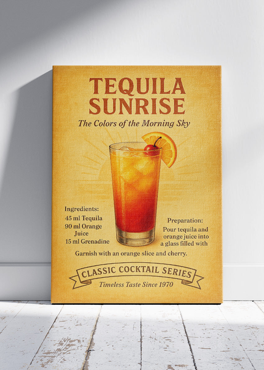 Tequila Sunrise Classic Cocktail Poster & Canvas Print | Vintage Bar Wall Art