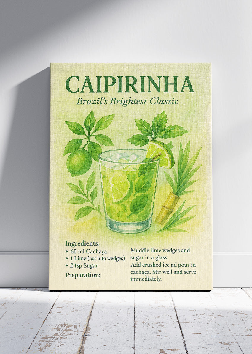 Caipirinha Botanical Cocktail Poster & Canvas Print | Brazil’s Brightest Classic Bar Art