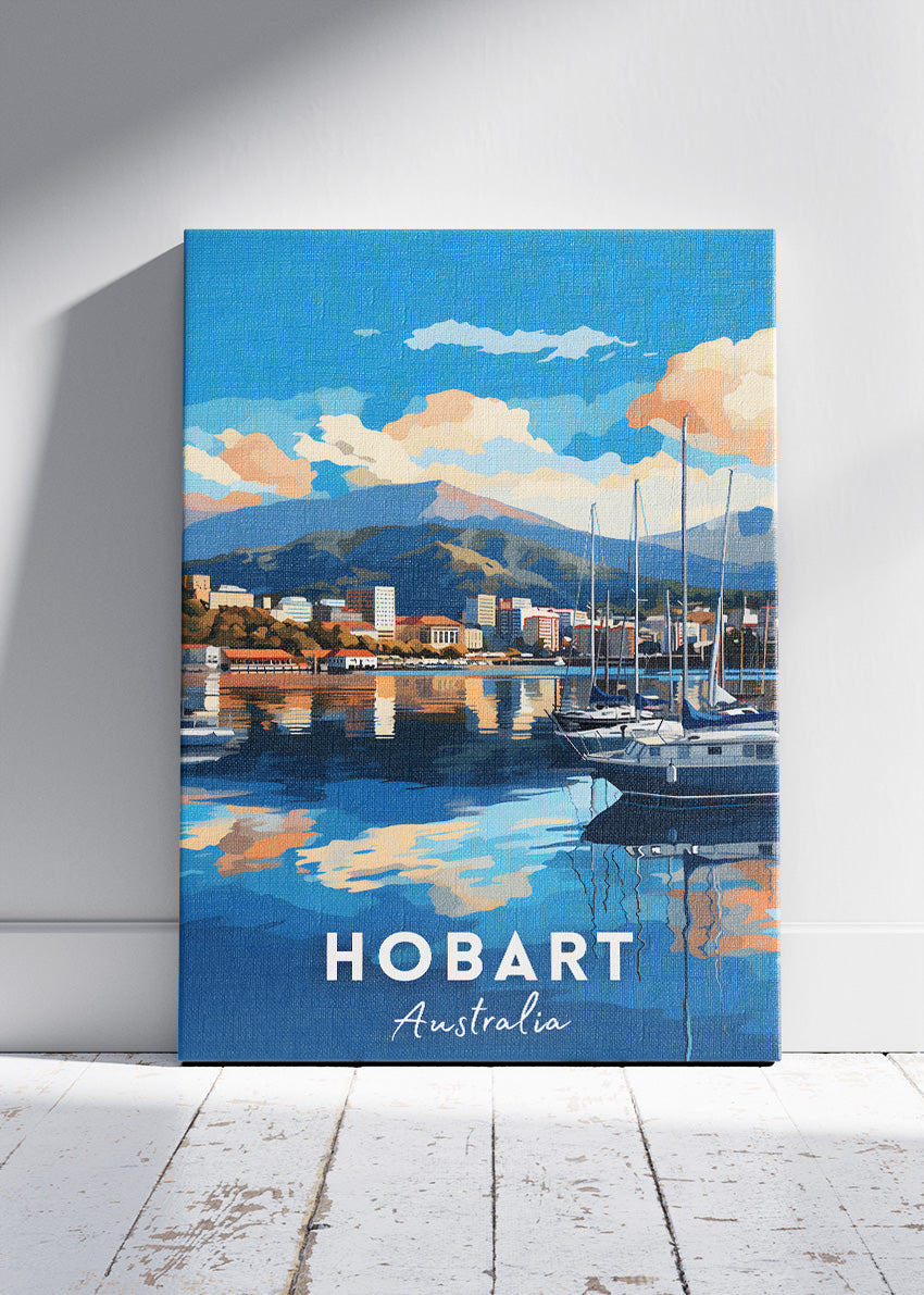 Hobart Australia Travel Poster & Canvas Wall Art – Waterfront Skyline Print – AIPRINTLAB