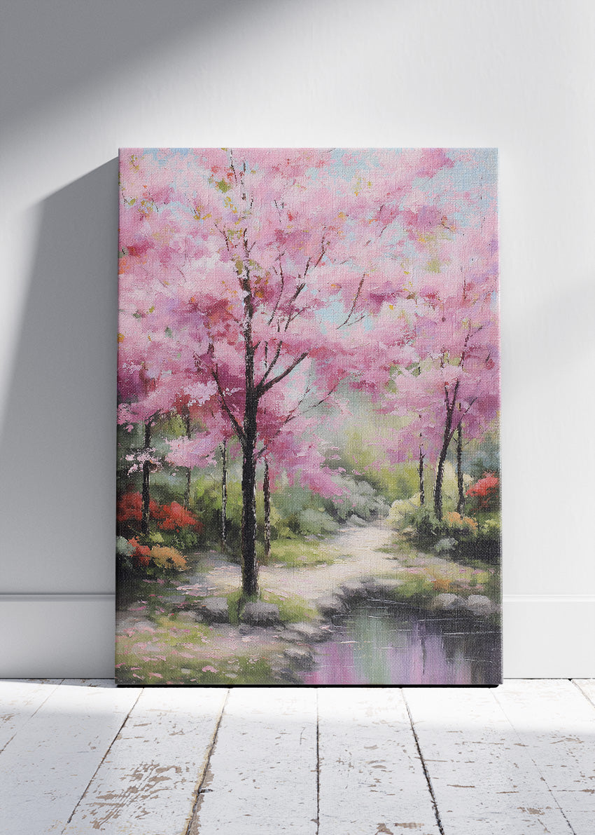 Spring Cherry Blossom Garden Landscape Canvas & Poster Print – AI PRINT LAB