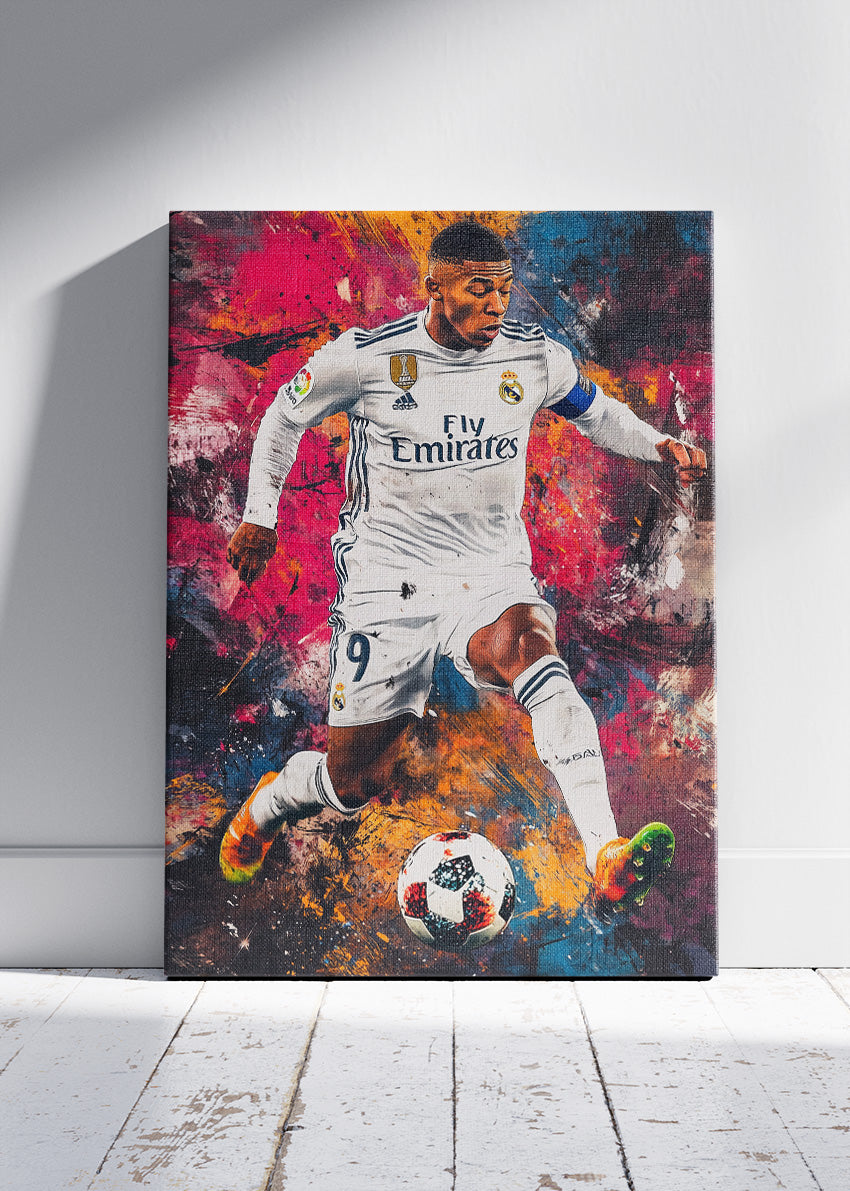 Kylian Mbappé Dynamic Action Wall Art | Expressive Football Art Poster & Canvas