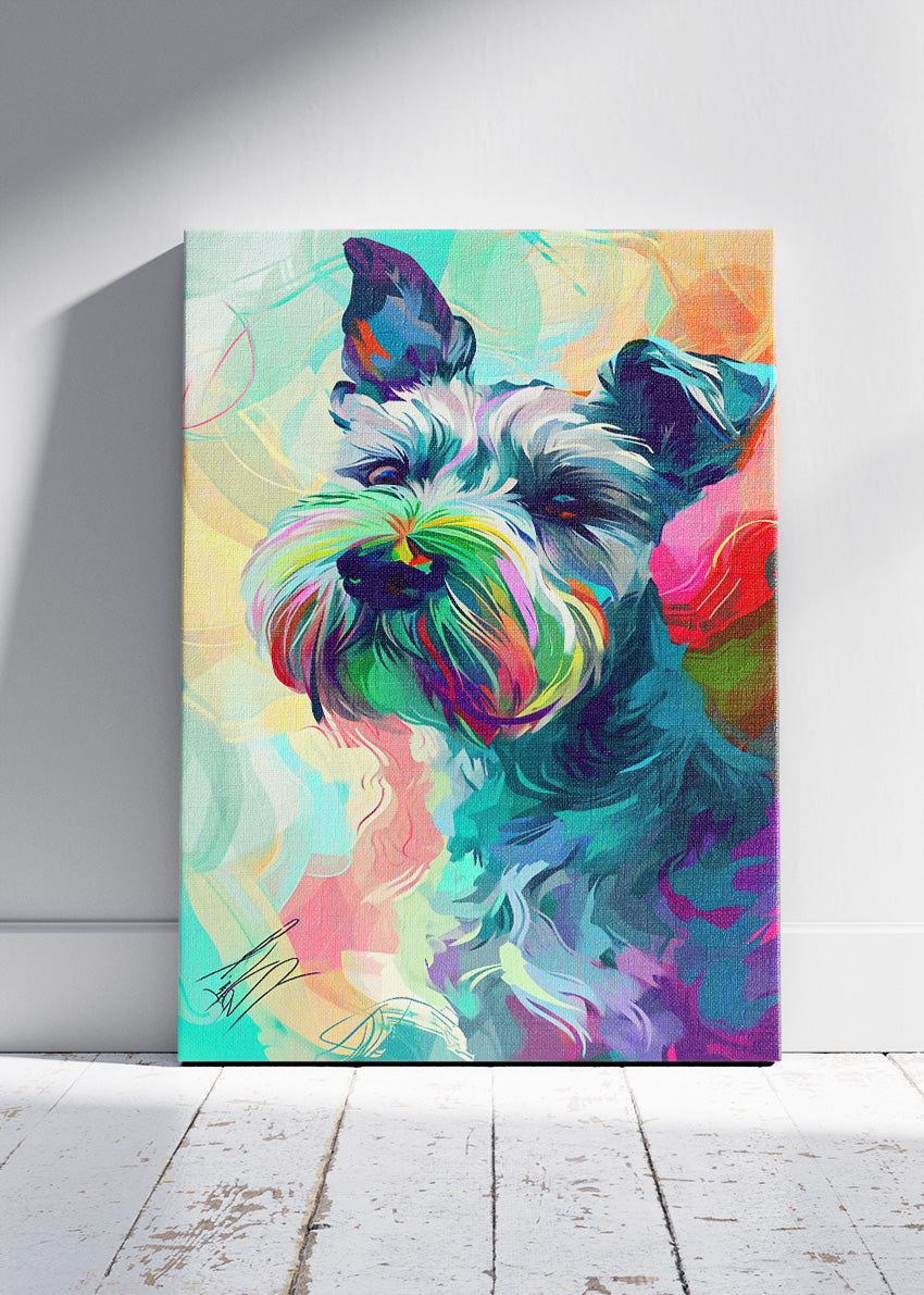 Colorful Schnauzer Dog Poster & Canvas Print – Vibrant Pop Art Pet Illustration