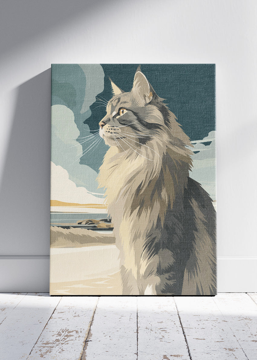 Maine Coon Cat Poster & Canvas Print – Retro Minimalist Feline Art