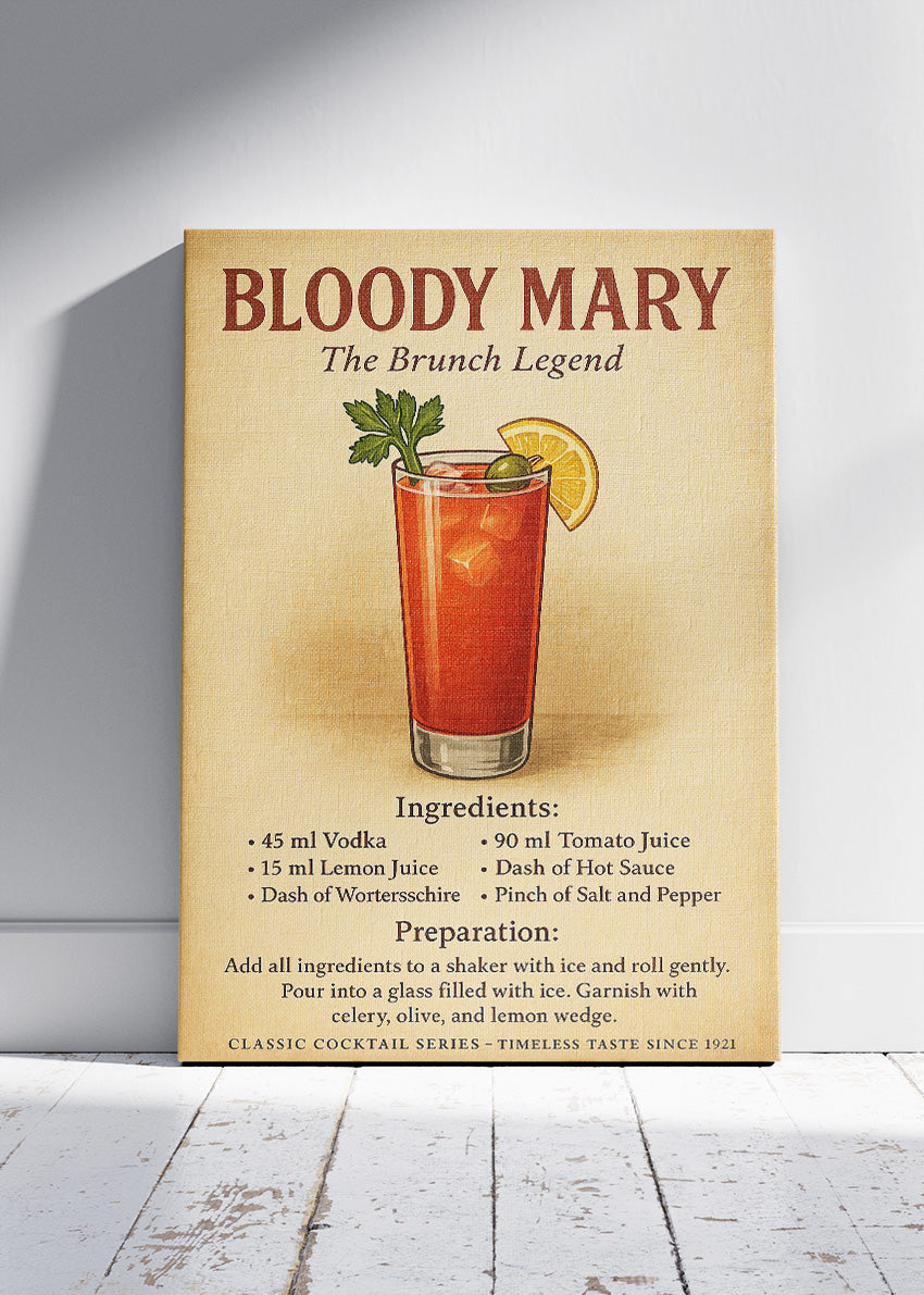 Bloody Mary Vintage Cocktail Poster & Canvas Print | The Brunch Legend Bar Wall Art