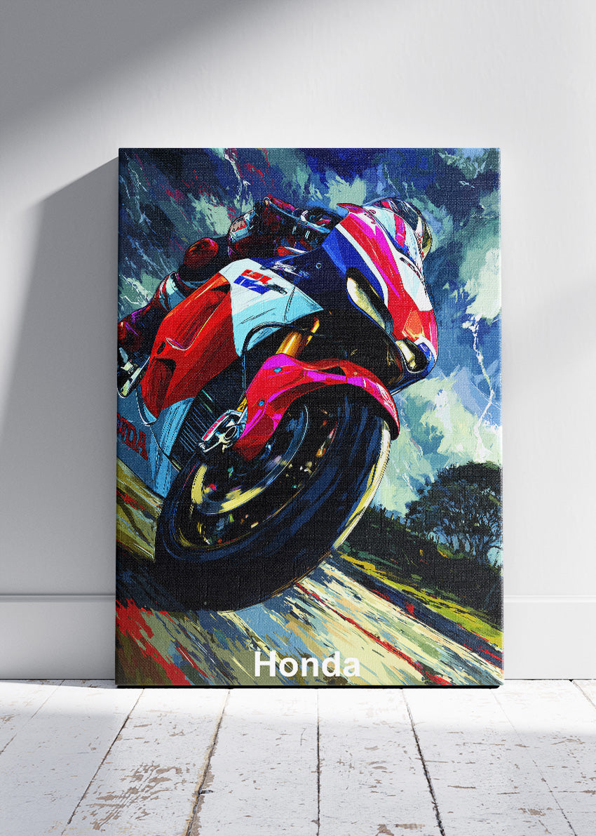 Honda Superbike Open Road Motion Wall Art Poster & Canvas