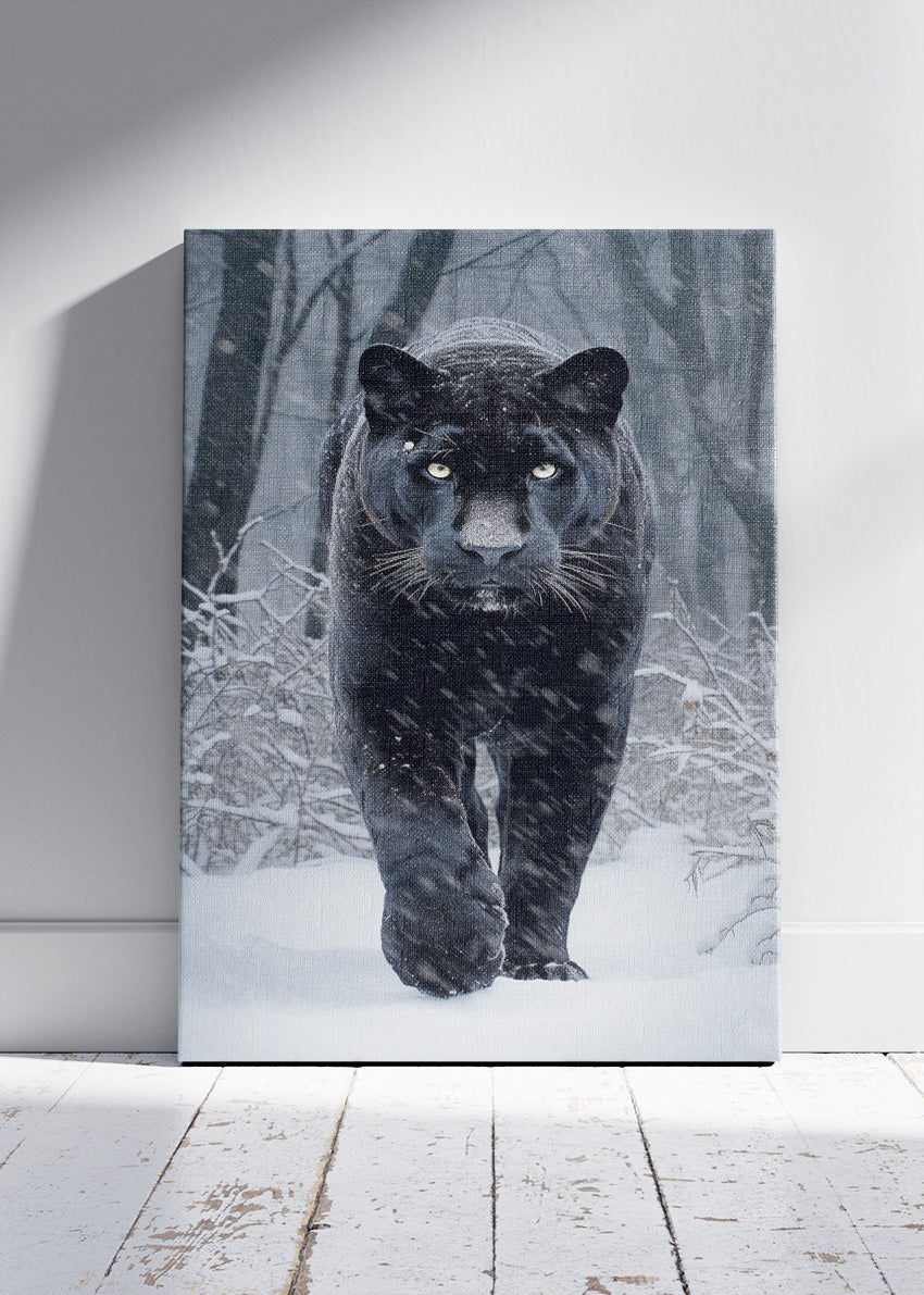 Black Panther Poster & Canvas Print – Majestic Snow Wildlife Art