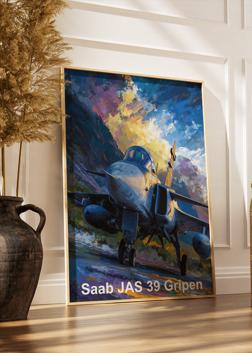 Saab JAS 39 Gripen Poster & Canvas Print – Illustrated Fighter Jet Wall Art