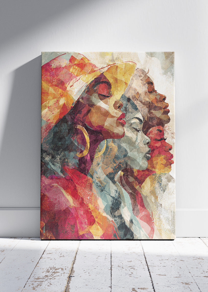 Abstract African Women Wall Art – Colourful Contemporary Portrait Canvas Print & Modern Cultural Statement Poster for Living Room Decor UK
